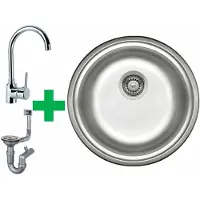 Faizee Home [Edelstahlspüle Ø 42 cm +Armatur] Hochwertig beidseitig Montierbar Küchenspüle Rund Einbauedelstahlspüle Edelstahl Spülbecken f. Unterschränke ab 45 cm inkl. Siphon-Set