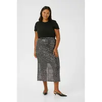 KAFFE CURVE Midirock "Rock KClaila", Damen, Gr. XL, silber (silber sequin), Obermaterial: 100% Polyester PES., Röcke Midirock