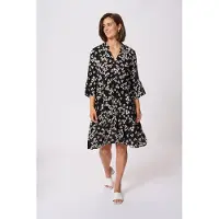Kaffe Midikleid "Damen Kleid KAhera", Damen, Gr. 36, N-Gr, schwarz (schwarz, chalk, rot petit fleur), Obermaterial: 100% Viskose LENZING ECOVERO CV LenzEcov., Kleider Midikleid