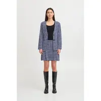 Ichi Blusenblazer "Damen Blazer IHKATE", Damen, Gr. S, blau (medieval blau check), Obermaterial: 84% Polyester PES. 16% Baumwolle CO., Blazer Blusenblazer