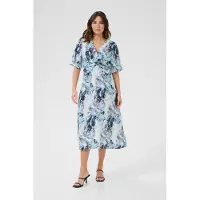 Kaffe Midikleid "Damen Kleid KAjasmin", Damen, Gr. 36, N-Gr, blau (blau organic print), Obermaterial: 83% Viskose CV. 17% Polyamid PA., Kleider Midikleid