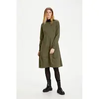 Culture Midikleid "Damen Kleid CUantoinett", Damen, Gr. XL, N-Gr, grün (burnt olive), Obermaterial: 65% Baumwolle CO. 33% Polyester PES. 2% Elasthan EL., Kleider Midikleid