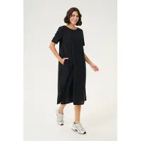 Kaffe Midikleid "Damen Kleid KAbellis", Damen, Gr. 42, N-Gr, schwarz (schwarz deep), Obermaterial: 85% Baumwolle CO. 15% Leinen LI., Kleider Midikleid