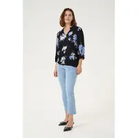 Kaffe Langarm-Bluse Regular fit Black / Blue Flower Print black blue