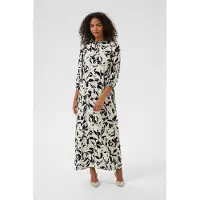 Kaffe Midikleid "Damen Kleid KApedra", Damen, Gr. 40, N-Gr, beige (beige, schwarz, blau blurry leaf), Obermaterial: 50% Viskose CV. 50% Viskose LENZING ECOVERO CV LenzEcov., Kleider Midikleid
