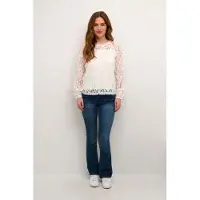 Cream Kurzarmbluse "Damen Bluse kurzarm CRKit", Damen, Gr. L, weiß (snow weiß), Obermaterial: 60% Nylon NY. 40% Baumwolle CO., Blusen Kurzarmbluse