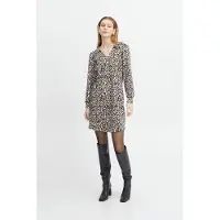 Ichi Midikleid "Damen Kleid IHKATE", Damen, Gr. M, N-Gr, braun (leo mix 1), Obermaterial: 74% Polyester PES. 22% Viskose CV. 4% Elasthan EL., Kleider Midikleid