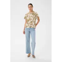 Kaffe Langarmbluse "Damen Langarm-Bluse KAmarlo", Damen, Gr. 40, beige (oak chalk leaves), Obermaterial: 87% Viskose LENZING ECOVERO CV LenzEcov. 13% Nylon NY., Blusen Langarmbluse