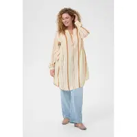 KAFFE CURVE Midikleid "Damen Kleid KCmilana", Damen, Gr. 54, N-Gr, beige (birch, woodsmoke stripes), Obermaterial: 100% Viskose LENZING ECOVERO CV LenzEcov., Kleider Midikleid