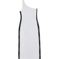 Emporio Armani für Damen. 7W000962_AF12484 Asymmetrisches Kleid aus weißem elastischem Strick (M), Sportlich, Baumwolle, Ärmellos / Hosenträger