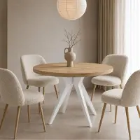 Dekori.Interiors Esstisch für 4–8 Personen VENTO 100/200 cm, rund, ausziehbar, Eiche Sonoma mit weißen Buchenholzbeinen – Skandi, Loft