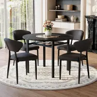 STILVORA Esstisch-Set rund mit 4 Sesseln aus PolyurethanMaterial und Komfort-Rückenlehne, Rundtisch 100 cm in schwarzer Holzoptik, Essgruppe für Wohnzimmer Schwarz