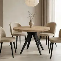 Dekori.Interiors Wohnzimmer Esstisch VENTO runder Tisch 100 cm, ausziehbar auf 200 cm, für Küche, Esszimmer, Wohnzimmer, Eiche Sonoma/Schwarz