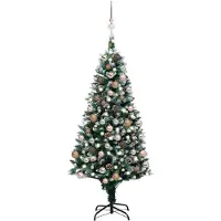The Living Store Künstlicher Weihnachtsbaum mit Beleuchtung Kugeln Zapfen 150 cm