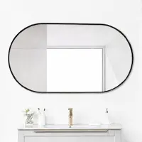 Aiorber Wandspiegel 50x80 cm oval, Bogenspiegel Badspiegel mit Goldrahmen, Dekospiegel für Bad Flur Schlafzimmer, Schwarz