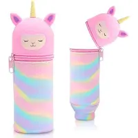 OEM Silikonetui mit Tiermuster - schickes 2-in-1 Schulhalfter aus weichem Silikon | Etui & Kugelschreiberhalter | Schul- und Bürohalfter (Regenbogenkampagne Rosa)