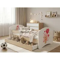Happy Babies Juniorbett 140x70 cm "Happy" inkl. Bettkasten | Kinderbett mit Rausfallschutz | Nachbildung Helle Birne für Kinderzimmer