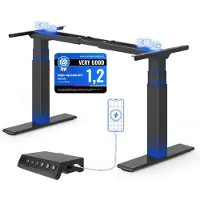 FlexiSpot E200 Höhenverstellbarer Schreibtisch, 200 kg Tragkraft, 2 Motoren, USB-Anschluss, 4 Speicherfunktionen, 3‑stufiges Gestell (Schwarz)