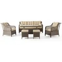 Xl Moebel Gmbh Terrassenset 3-Sitzer Sofa Sessel Tisch Hocker Beige Glasplatte