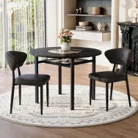 STILVORA Esstisch-Set rund mit 2 Sesseln aus PolyurethanMaterial und Komfort-Rückenlehne, Rundtisch 100 cm in schwarzer Holzoptik, Essgruppe für Wohnzimmer Schwarz