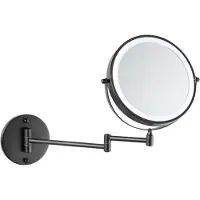 Zelurxx LED Make-up-Spiegel 8 Zoll, wandmontiert, doppelseitig, 5X Vergrößerung, 360° drehbar, 3 Lichtfarben, Schwarz