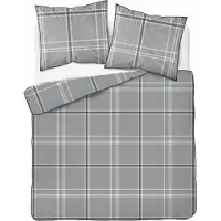 Detexpol Bettwäsche, Satinbettwäsche mit eleganten Paspeln, 100 % Baumwolle, hohe Qualität 200x220 5240a Graues Karomuster