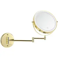 Zelurxx LED Make-up-Spiegel 8 Zoll, wandmontiert, doppelseitig, 3X Vergrößerung, 360° drehbar, 3 Lichtfarben, Gold