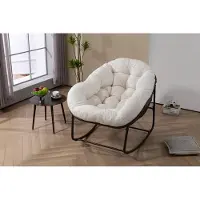 Novavision Outdoor Rattan Rocking Chair,Padded Cushion Rocker Recliner Chair Outdoor for Front Porch, Living Room, Patio, Garden, White