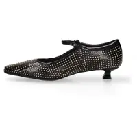 Marc Ellis Damenschuhe mit flachem Absatz aus echtem Leder, schwarz, mit goldenen Nieten