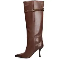 Marc Ellis Damenschuhe, hohe Stiefel, schwarz, aus Leder, mit Gürteldetail und Stilettoabsatz