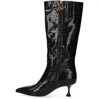 Marc Ellis Damenstiefel aus schwarzem Leder mit Krokodilprägung und skulpturalem Absatz Nero lucido 36