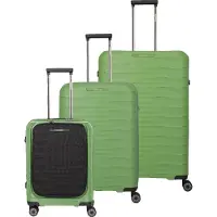 Travelite MOOBY Kofferset mit 4 Rollen Gr. L/M/S mit Vortasche - Grün