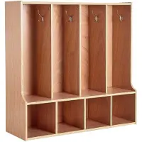Vevor 4-Section Kids Coat Locker, Wooden Toddler Cubby Storage Organizer with 8 Hooks & Non-Slip Mat, Modern Kid Coat Cubbies with 4 Small Open Storage Boxes for Home, Kindergarten, Daycare, Natural