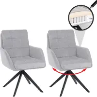 Mendler 2er-Set Esszimmerstuhl HWC-Q36, Küchenstuhl drehbar Auto-Return, Stoff Chenille (680g/m²) Metall MVG hellgrau