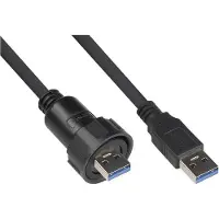 Alcasa Industrie-Steckverbinder S4 USB 3.0 Kabel A-A, Verschraubung, 1m, schwarz
