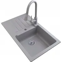 Granitan - Granitspüle - Spülbecken 77x45 cm - Schwarz - mit Armatur und Siphon - TRIX
