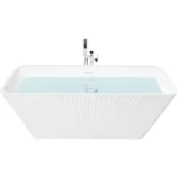 Beliani Badewanne Weiß Acryl Gerillt Rechteckig 170x75 cm Freistehend mit Überlauf Ablaufgarnitur ohne Armatur s Modernes Design für 1 Person