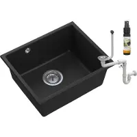 Granitan - Granitspüle - Spülbecken 46x38 cm - Schwarz - mit Siphon Chrom - MANADO
