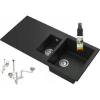Granitan - Granitspüle - Spülbecken 100x50 cm - Schwarz - mit Siphon - Solaria - Solaria