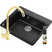 Granitan - Granitspüle - Küchenspüle - 20 cm - Schwarz - mit Armatur - ZANTE