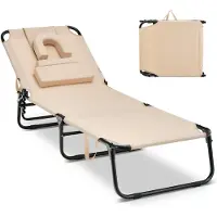 Costway Gartenliege klappbar, Sonnenliege mit Gesichtsöffnung 3 Kissen & verstellbarer Rückenlehne, Strandliege Liegestuhl bis 150kg 194x63x37cm