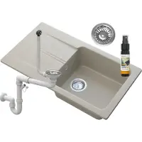 Granitan - Granitspüle - Küchenspüle - 78x44x16 cm - Beige - mit Siphon und Abtropfgestell - TASOS
