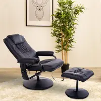 Sweiko Relaxsessel mit Hocker, 360°drehbarer Fernsehsessel mit Massage, Liegefunktion, Massagesessel mit Seitentasche, TV-Sessel aus Kunstleder für Wohnzimmer Schwarz
