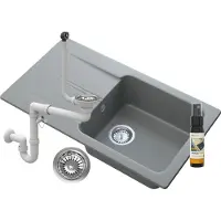 Granitan - Granitspüle - Küchenspüle - 78x44x16 cm - Grau - mit Siphon und Abtropfgestell - TASOS