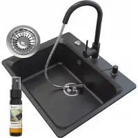 Granitan - Granitspüle - Spülbecken 62x52 cm - Schwarz - mit Armatur - ZANTE