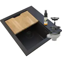 Granitan - Granitspüle - Küchenspüle - 56x50 cm - Schwarz - mit Siphon und Schneidebrett - FOXAL