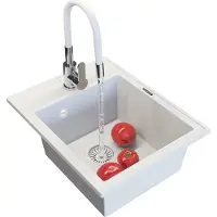 Granitan - Granitspüle - Spülbecken 50x40 cm - Weiß - mit Armatur GRADO und Siphon - NERO