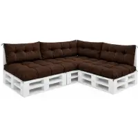VBChome Palettenkissen 120x80 120x40 70x40 cm für Europaletten Möbel Palettenauflage Garten 12 Farben mit Schaumstoffflocken Füllung Braun 7-TLG Set