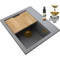 Granitan - Granitspüle - Küchenspüle - 56x50 cm - Grau - mit Siphon und Schneidebrett - FOXAL