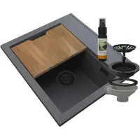 Granitan - Granitspüle - Küchenspüle - 56x50 cm - Grau - mit Siphon und Schneidebrett - FOXAL